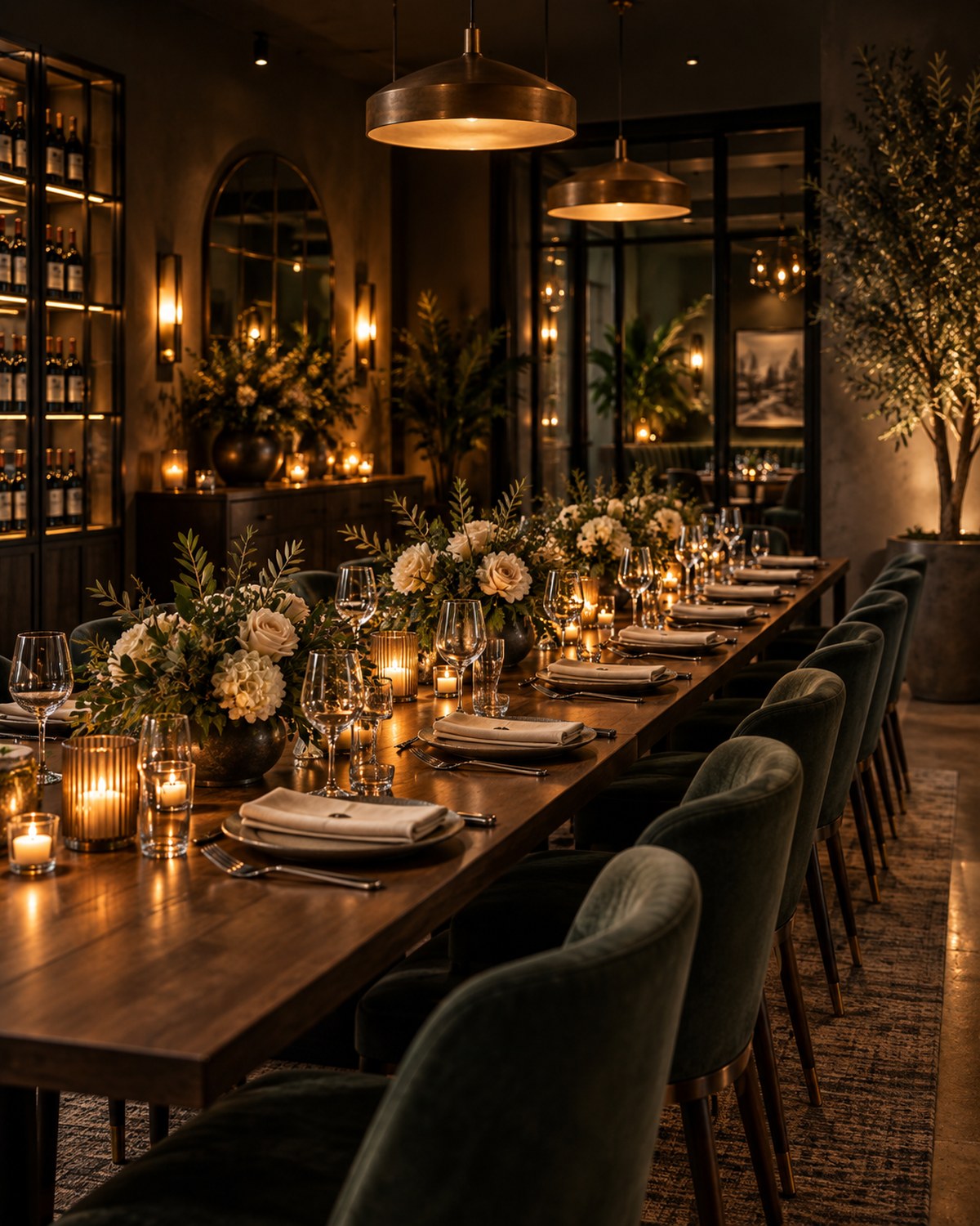 A dining room prepared for a gathering
