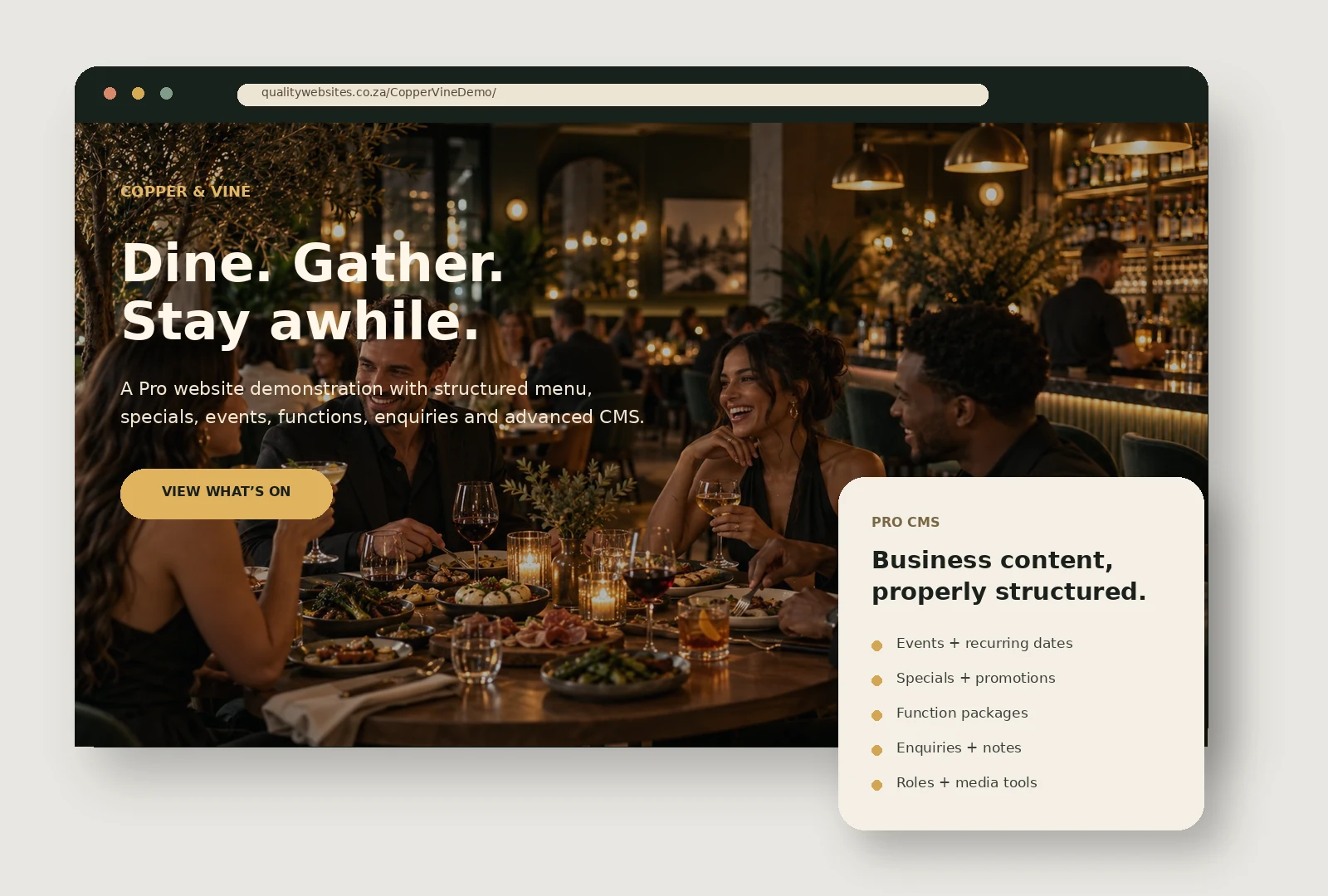 Copper & Vine Pro website showcase