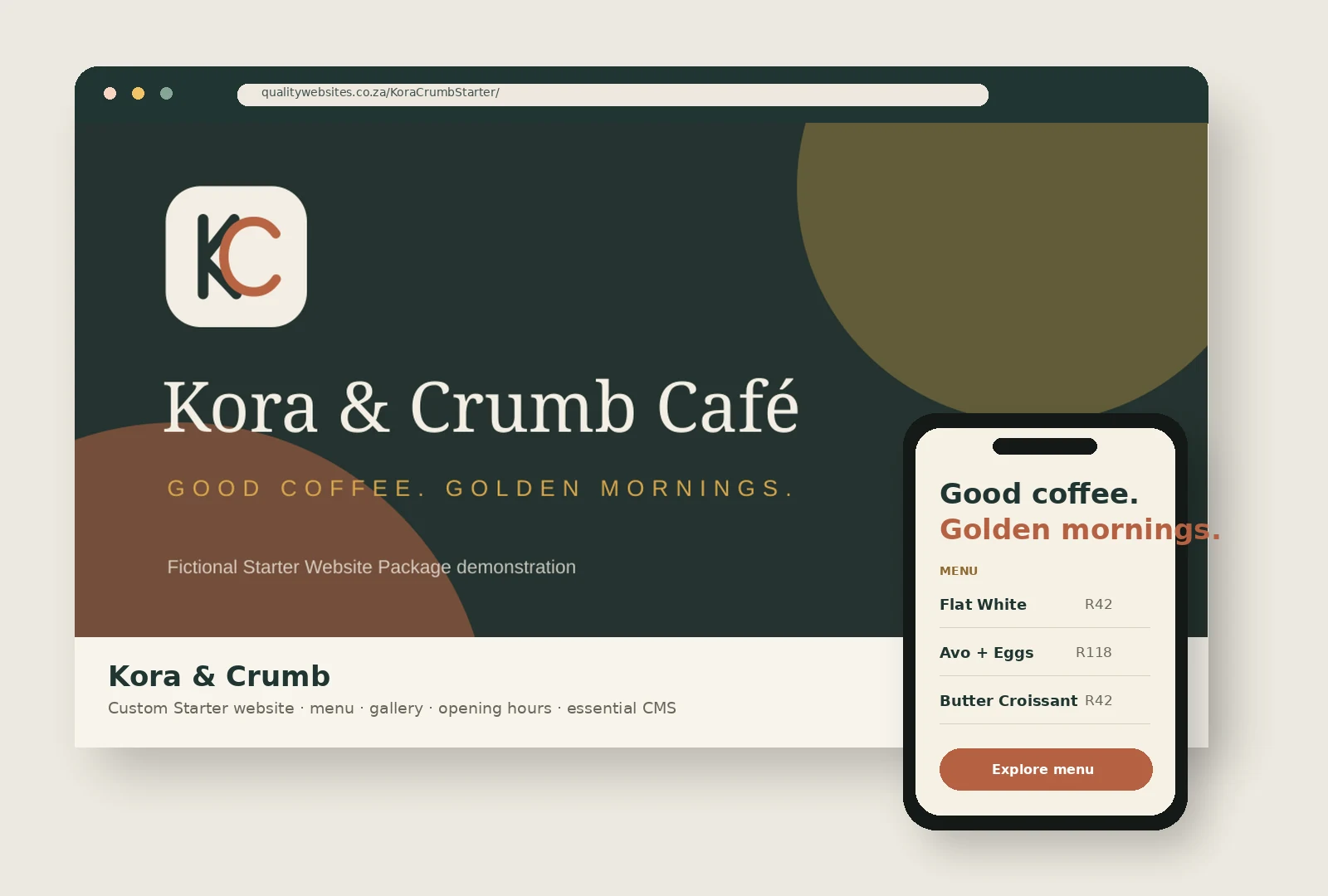 Kora & Crumb Café website preview